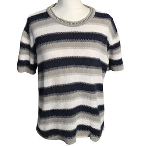 Vtg Forever Creative Cotton Y2K Striped Sweater Large Navy Gray